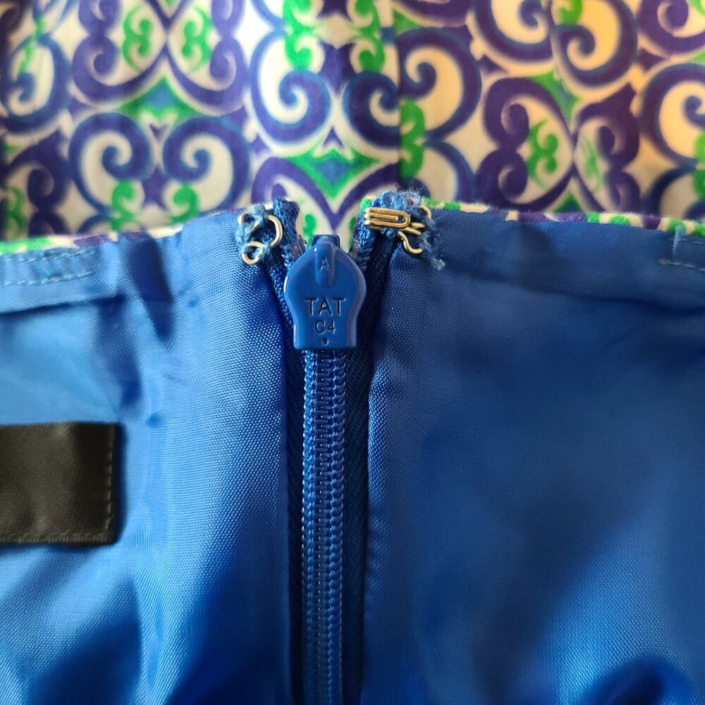 NINE WEST MIDI - SLEEVELESS--FIT& FLARE-DRESS SZ 8 ''BLUE COMBO'' GEO PRINT - Picture 8 of 15